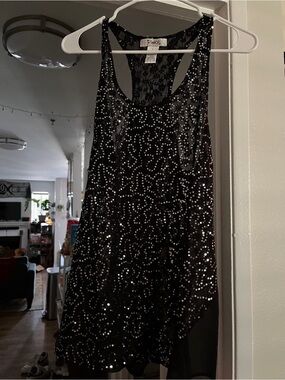 Pinky Black Sequin Lace Racerback Top